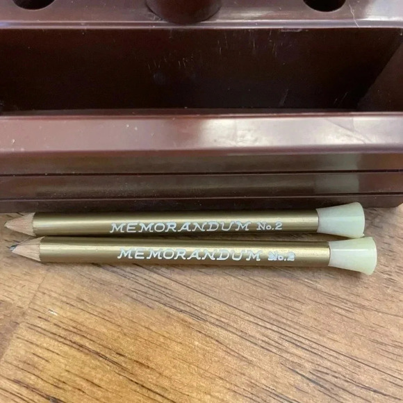 Vintage Bridge Caddy 2 Full Sets Of Cards 2 Unused Pencils Faux Wood Caddy - Picture 3 of 6